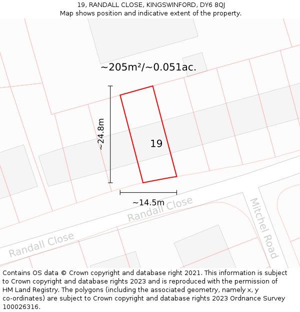 19, RANDALL CLOSE, KINGSWINFORD, DY6 8QJ: Plot and title map