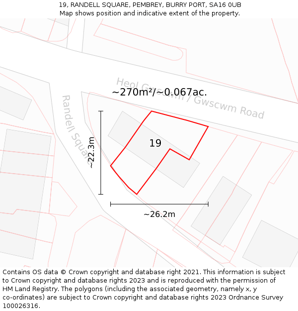 19, RANDELL SQUARE, PEMBREY, BURRY PORT, SA16 0UB: Plot and title map