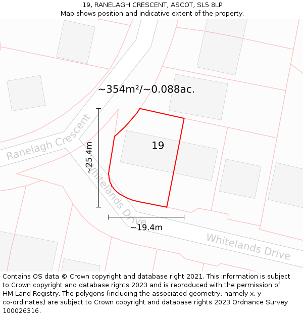 19, RANELAGH CRESCENT, ASCOT, SL5 8LP: Plot and title map