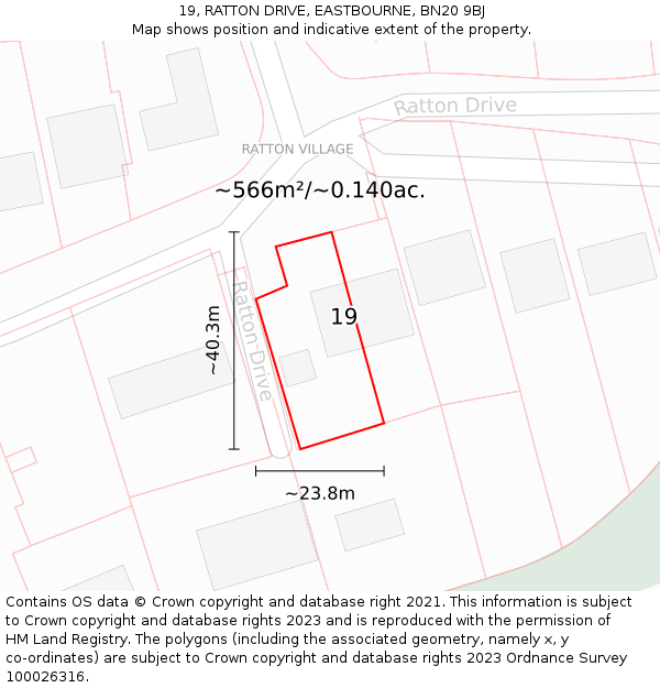 19, RATTON DRIVE, EASTBOURNE, BN20 9BJ: Plot and title map