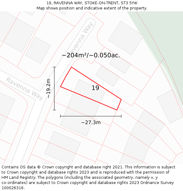 19, RAVENNA WAY, STOKE-ON-TRENT, ST3 5YW: Plot and title map