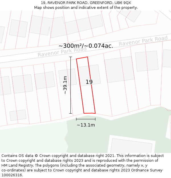 19, RAVENOR PARK ROAD, GREENFORD, UB6 9QX: Plot and title map