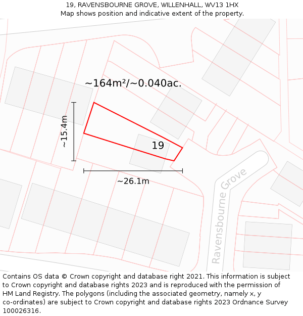 19, RAVENSBOURNE GROVE, WILLENHALL, WV13 1HX: Plot and title map