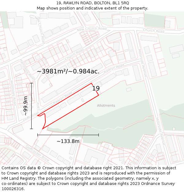 19, RAWLYN ROAD, BOLTON, BL1 5RQ: Plot and title map