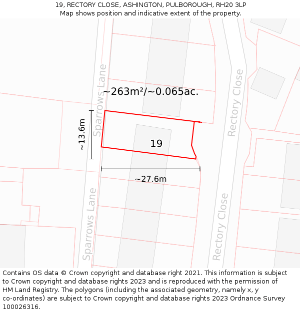 19, RECTORY CLOSE, ASHINGTON, PULBOROUGH, RH20 3LP: Plot and title map