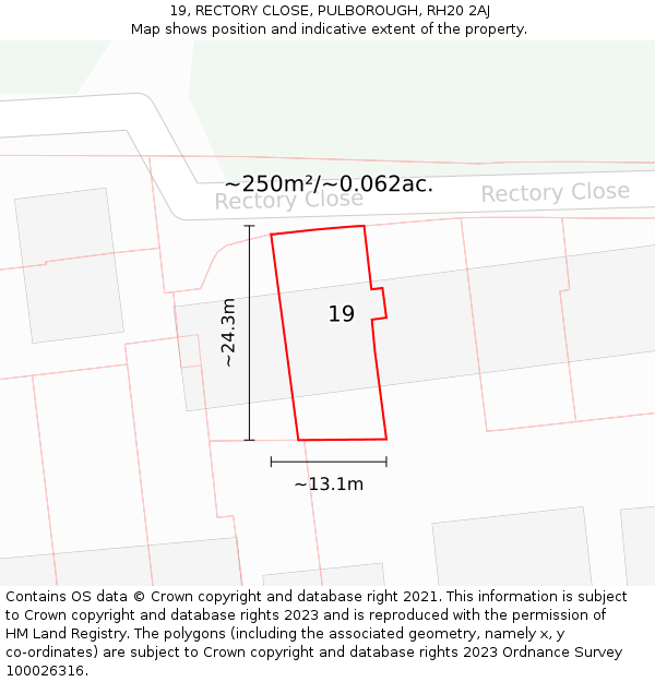 19, RECTORY CLOSE, PULBOROUGH, RH20 2AJ: Plot and title map