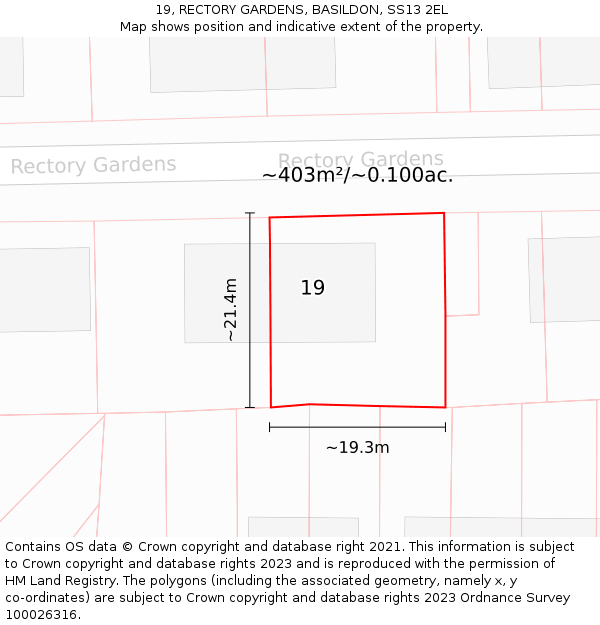 19, RECTORY GARDENS, BASILDON, SS13 2EL: Plot and title map