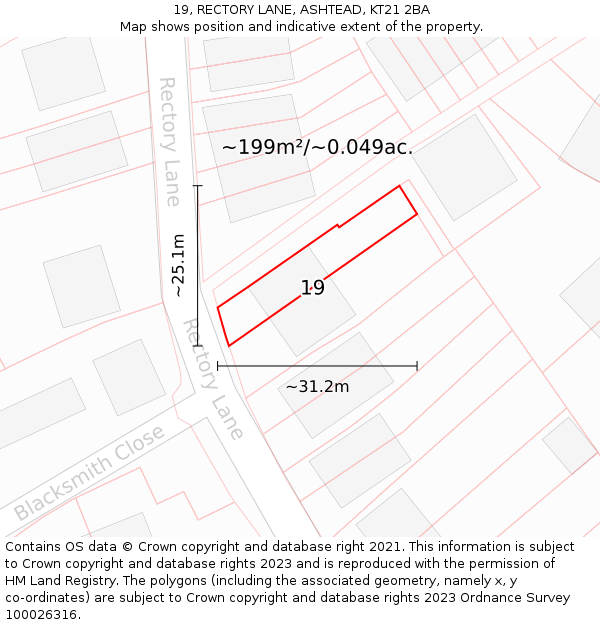 19, RECTORY LANE, ASHTEAD, KT21 2BA: Plot and title map