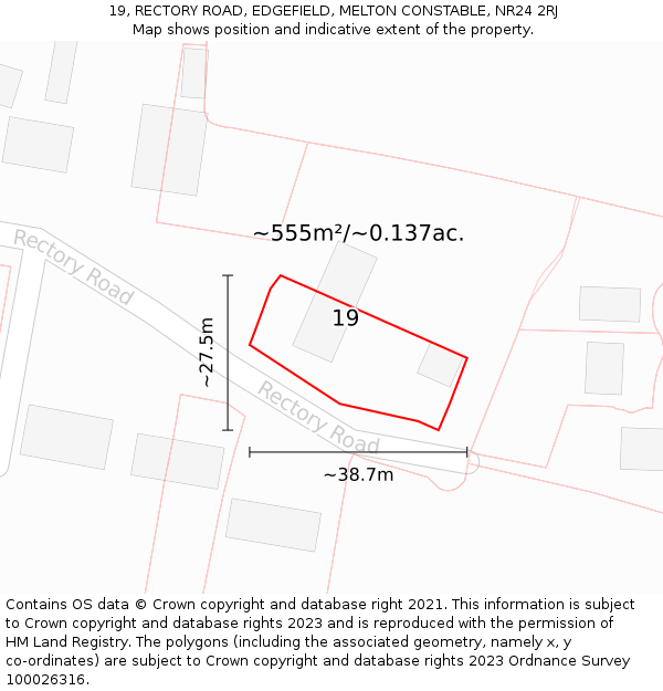 19, RECTORY ROAD, EDGEFIELD, MELTON CONSTABLE, NR24 2RJ: Plot and title map