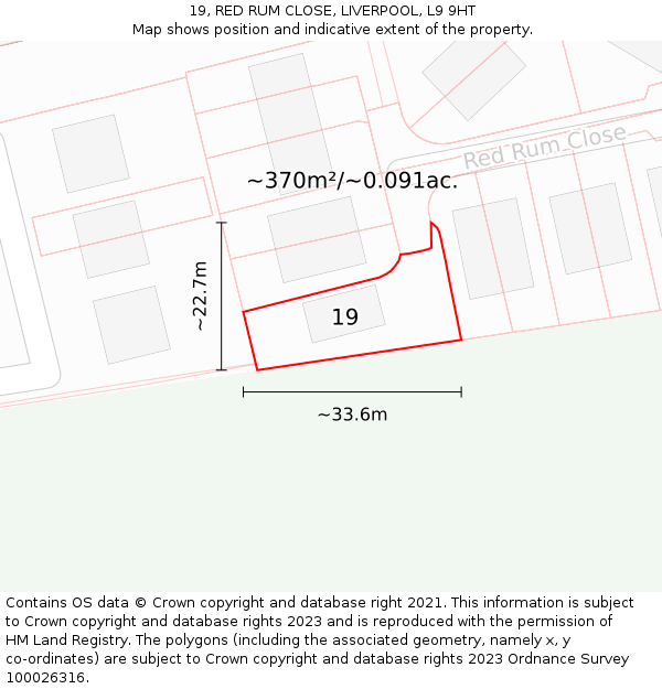 19, RED RUM CLOSE, LIVERPOOL, L9 9HT: Plot and title map