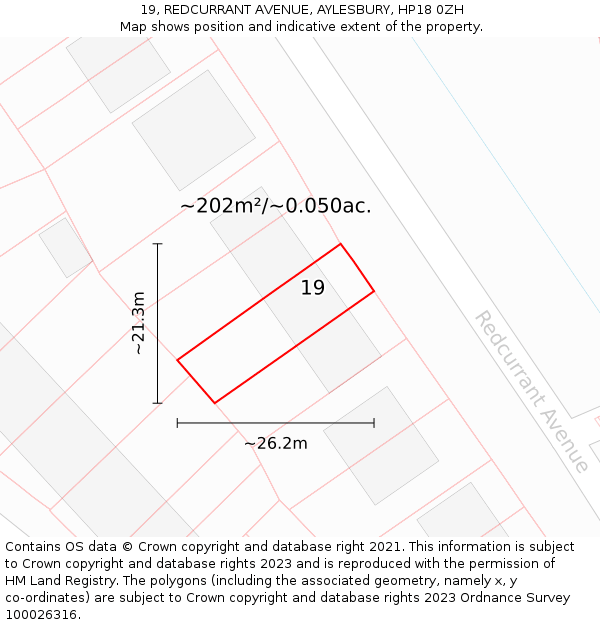 19, REDCURRANT AVENUE, AYLESBURY, HP18 0ZH: Plot and title map