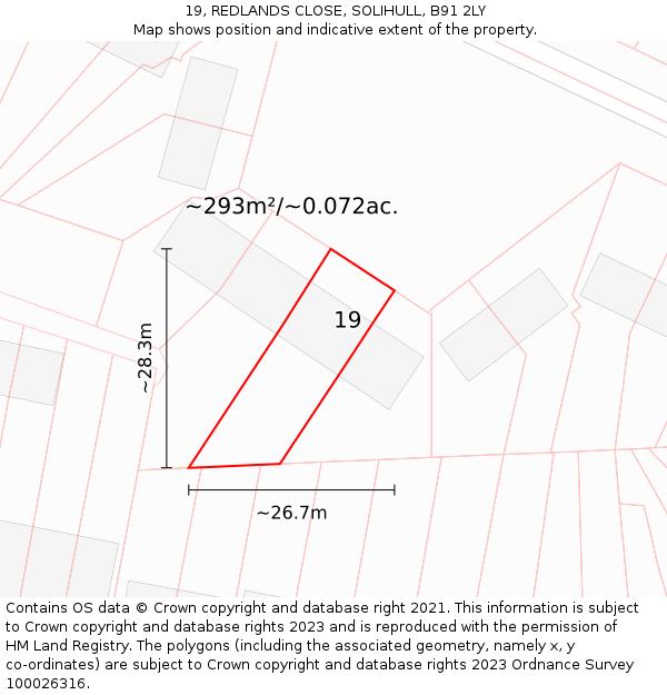 19, REDLANDS CLOSE, SOLIHULL, B91 2LY: Plot and title map
