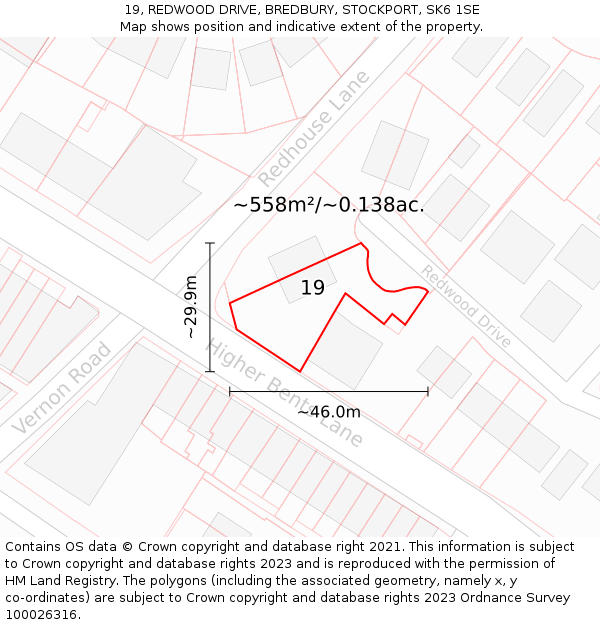 19, REDWOOD DRIVE, BREDBURY, STOCKPORT, SK6 1SE: Plot and title map