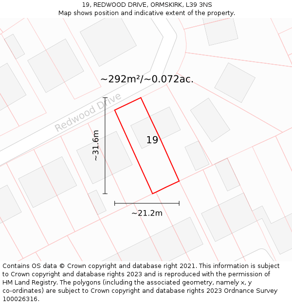 19, REDWOOD DRIVE, ORMSKIRK, L39 3NS: Plot and title map