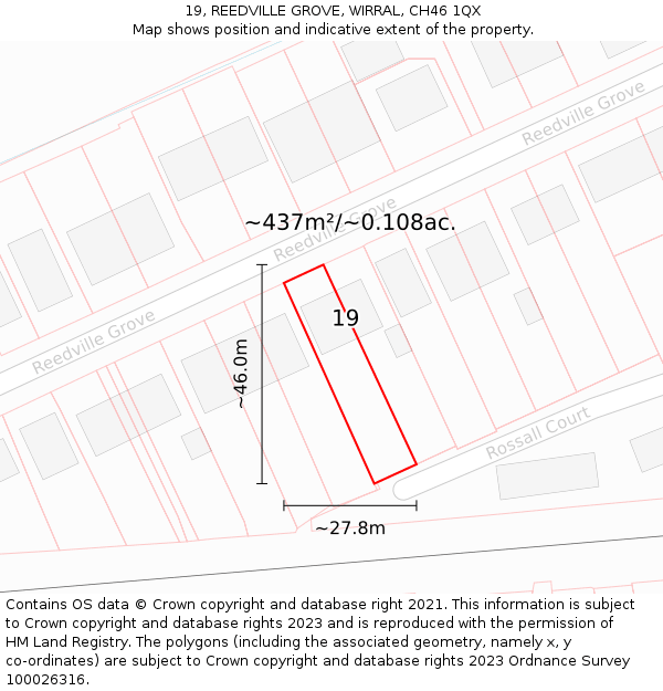 19, REEDVILLE GROVE, WIRRAL, CH46 1QX: Plot and title map