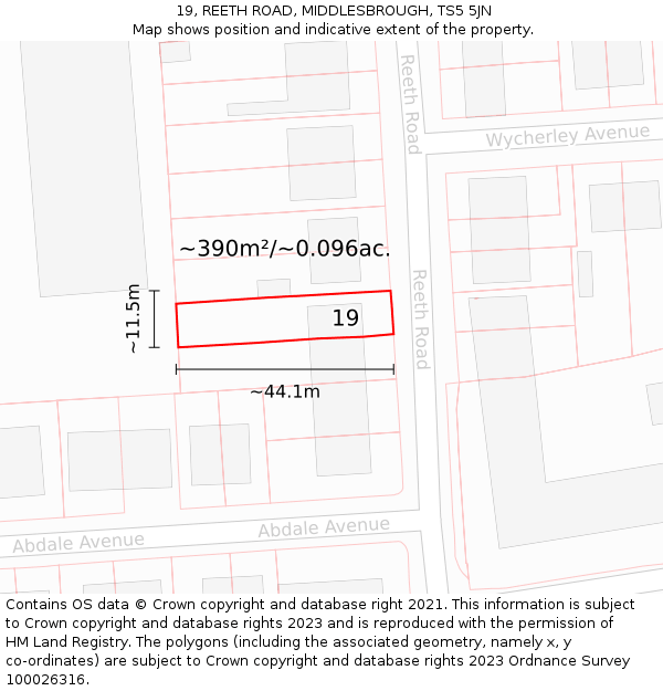 19, REETH ROAD, MIDDLESBROUGH, TS5 5JN: Plot and title map