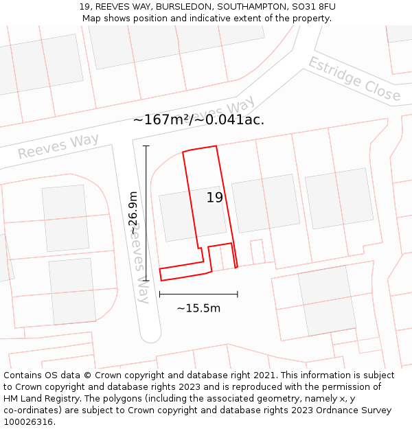 19, REEVES WAY, BURSLEDON, SOUTHAMPTON, SO31 8FU: Plot and title map