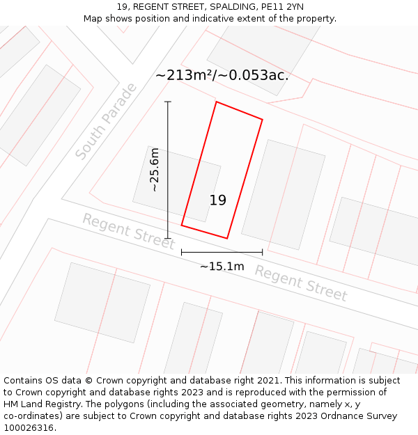 19, REGENT STREET, SPALDING, PE11 2YN: Plot and title map