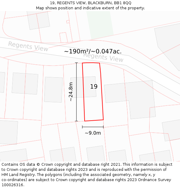19, REGENTS VIEW, BLACKBURN, BB1 8QQ: Plot and title map