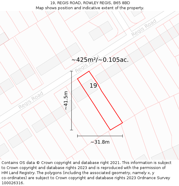 19, REGIS ROAD, ROWLEY REGIS, B65 8BD: Plot and title map