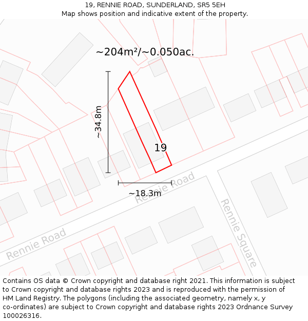 19, RENNIE ROAD, SUNDERLAND, SR5 5EH: Plot and title map