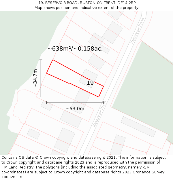 19, RESERVOIR ROAD, BURTON-ON-TRENT, DE14 2BP: Plot and title map