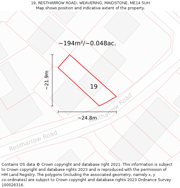 19, RESTHARROW ROAD, WEAVERING, MAIDSTONE, ME14 5UH: Plot and title map