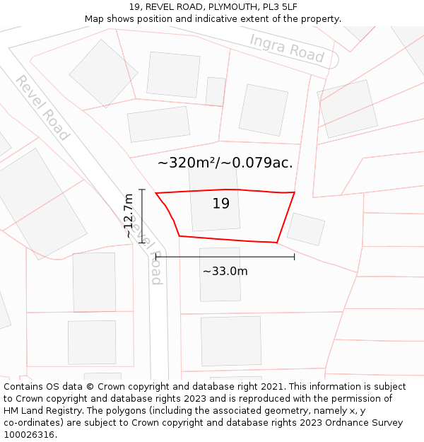 19, REVEL ROAD, PLYMOUTH, PL3 5LF: Plot and title map