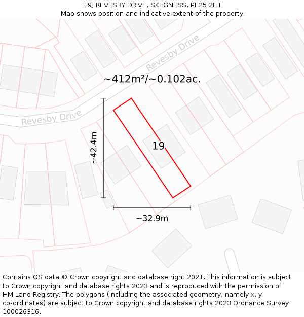 19, REVESBY DRIVE, SKEGNESS, PE25 2HT: Plot and title map