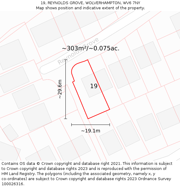 19, REYNOLDS GROVE, WOLVERHAMPTON, WV6 7NY: Plot and title map