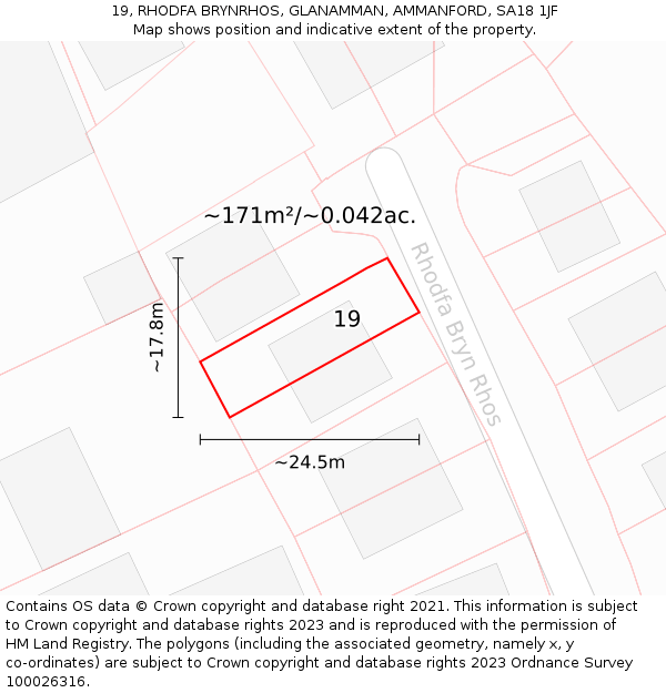 19, RHODFA BRYNRHOS, GLANAMMAN, AMMANFORD, SA18 1JF: Plot and title map