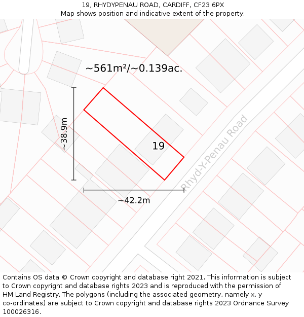 19, RHYDYPENAU ROAD, CARDIFF, CF23 6PX: Plot and title map