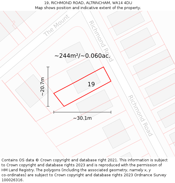 19, RICHMOND ROAD, ALTRINCHAM, WA14 4DU: Plot and title map