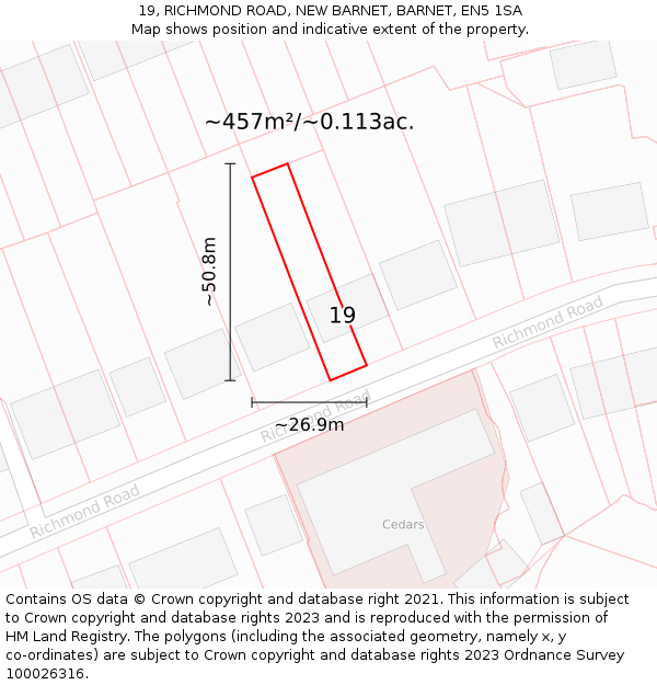 19, RICHMOND ROAD, NEW BARNET, BARNET, EN5 1SA: Plot and title map