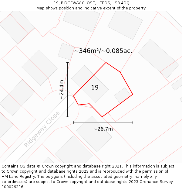 19, RIDGEWAY CLOSE, LEEDS, LS8 4DQ: Plot and title map