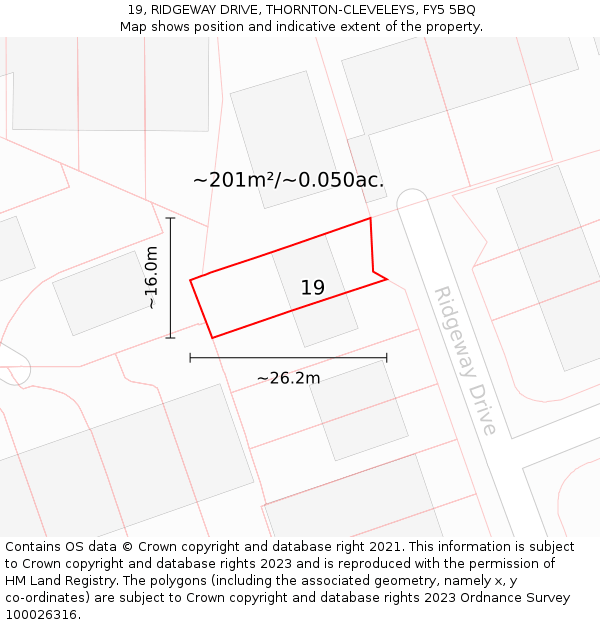 19, RIDGEWAY DRIVE, THORNTON-CLEVELEYS, FY5 5BQ: Plot and title map