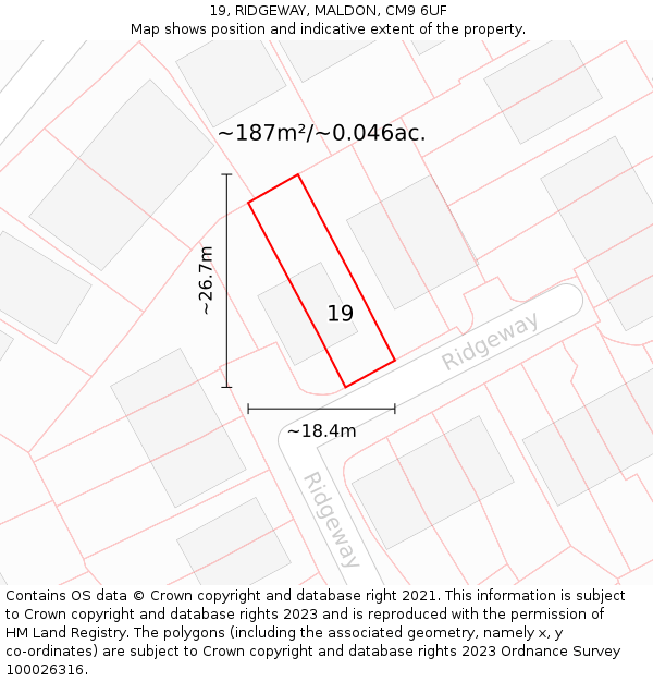 19, RIDGEWAY, MALDON, CM9 6UF: Plot and title map