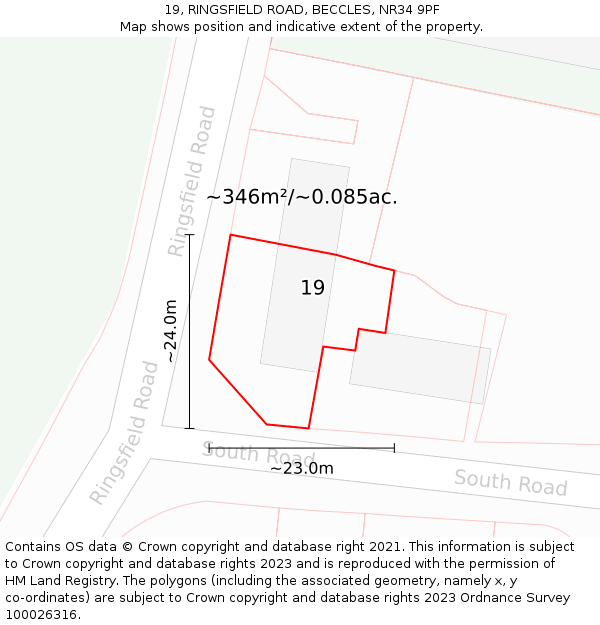 19, RINGSFIELD ROAD, BECCLES, NR34 9PF: Plot and title map