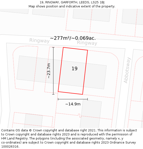 19, RINGWAY, GARFORTH, LEEDS, LS25 1BJ: Plot and title map