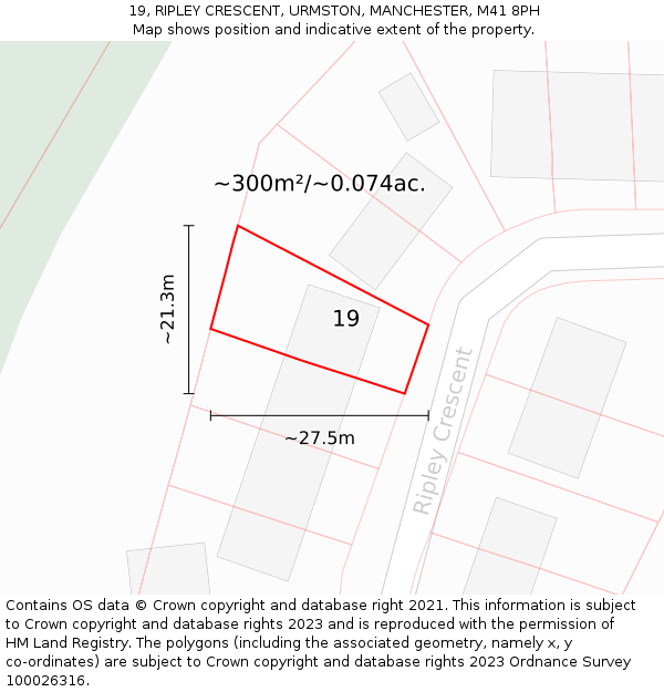19, RIPLEY CRESCENT, URMSTON, MANCHESTER, M41 8PH: Plot and title map