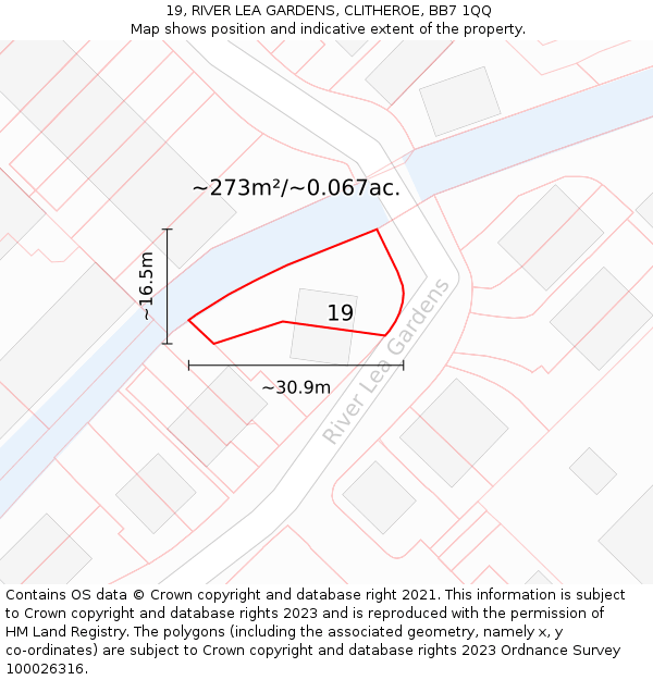 19, RIVER LEA GARDENS, CLITHEROE, BB7 1QQ: Plot and title map