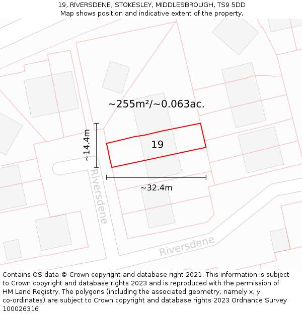 19, RIVERSDENE, STOKESLEY, MIDDLESBROUGH, TS9 5DD: Plot and title map