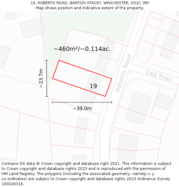 19, ROBERTS ROAD, BARTON STACEY, WINCHESTER, SO21 3RY: Plot and title map