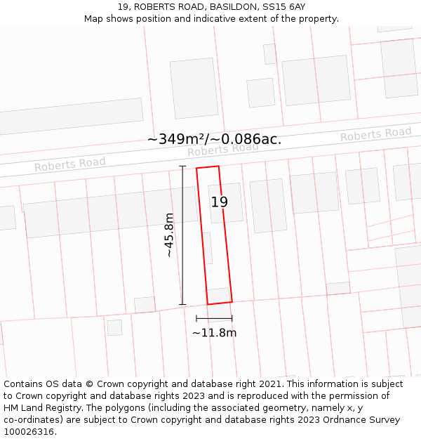 19, ROBERTS ROAD, BASILDON, SS15 6AY: Plot and title map