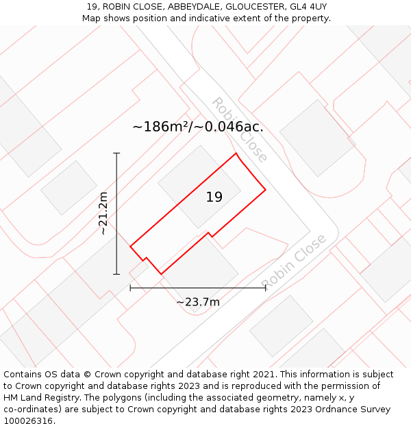 19, ROBIN CLOSE, ABBEYDALE, GLOUCESTER, GL4 4UY: Plot and title map
