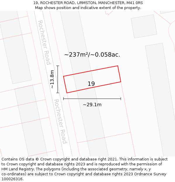 19, ROCHESTER ROAD, URMSTON, MANCHESTER, M41 0RS: Plot and title map