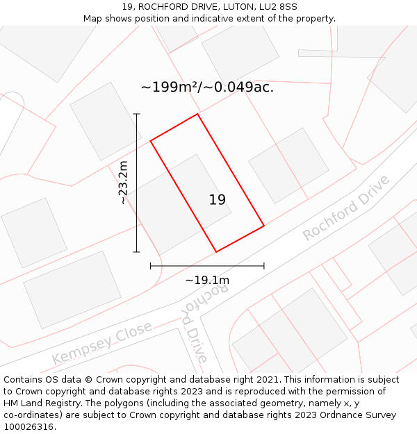 19, ROCHFORD DRIVE, LUTON, LU2 8SS: Plot and title map