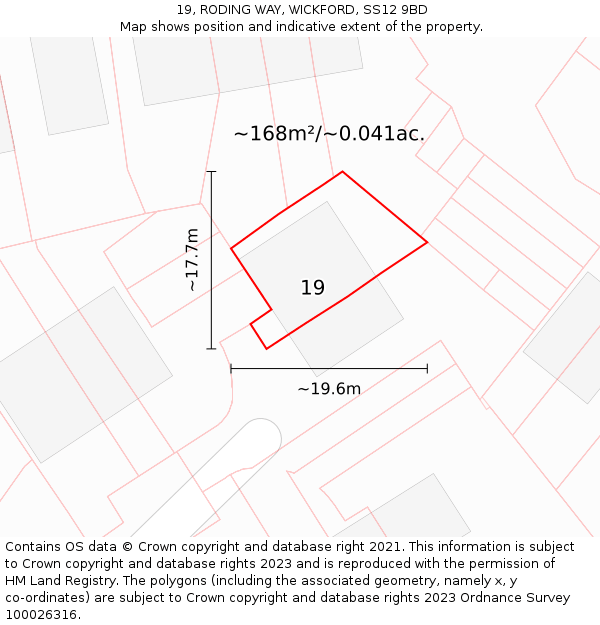 19, RODING WAY, WICKFORD, SS12 9BD: Plot and title map