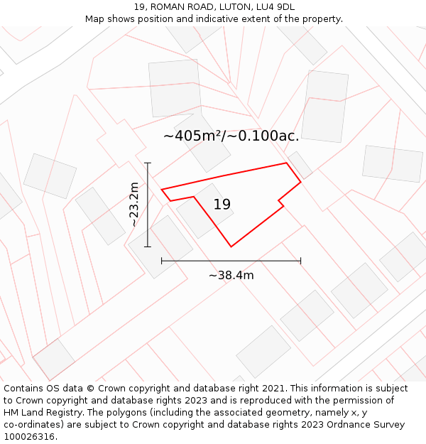 19, ROMAN ROAD, LUTON, LU4 9DL: Plot and title map