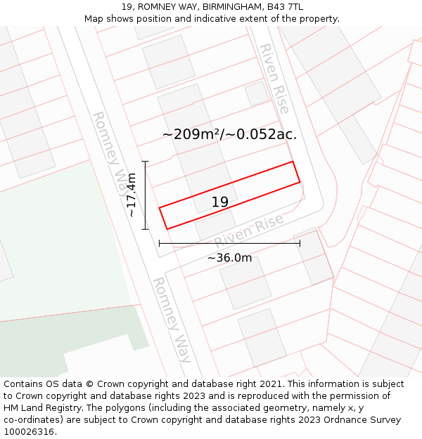 19, ROMNEY WAY, BIRMINGHAM, B43 7TL: Plot and title map